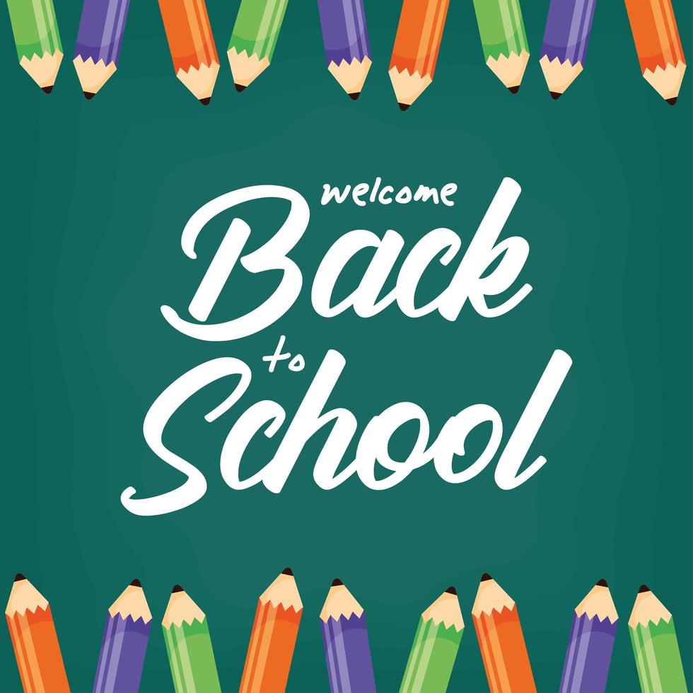 Back to school poster with colored pencils vector