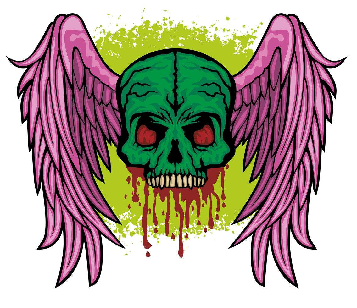 Grunge skull and wings vector