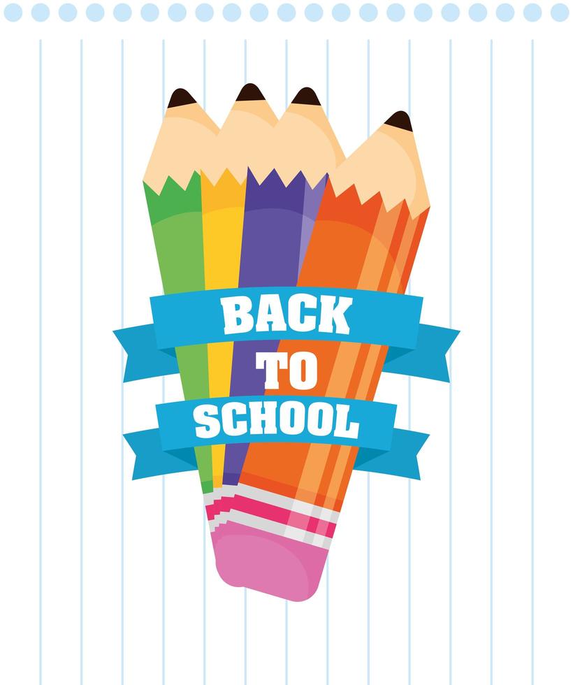 Back to school poster with colored pencils vector