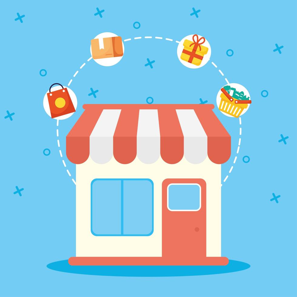 Support local business campaign with store building vector