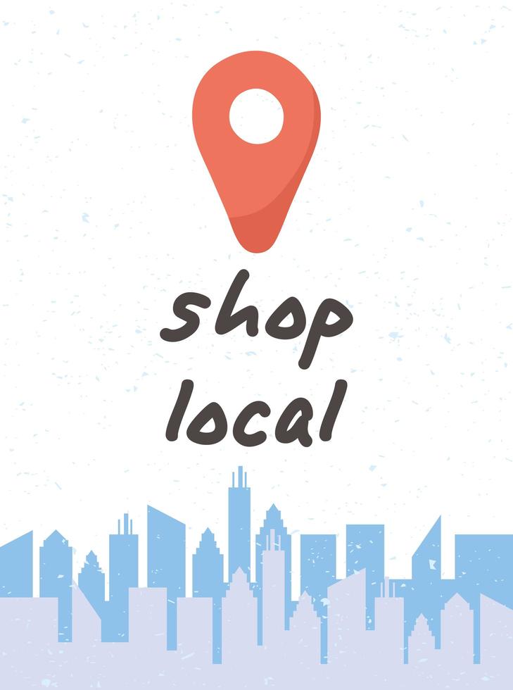 Shop local campaign lettering and cityscape vector