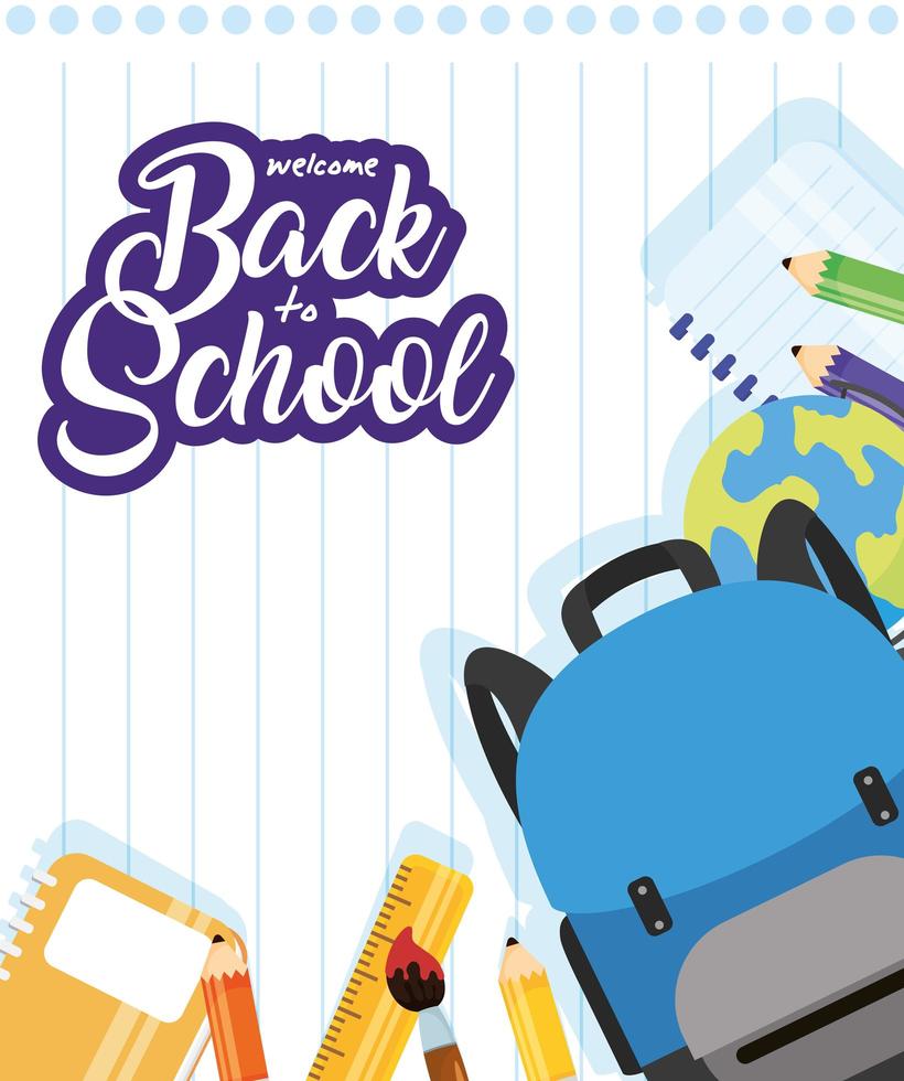 Back to school poster with backpack and supplies vector