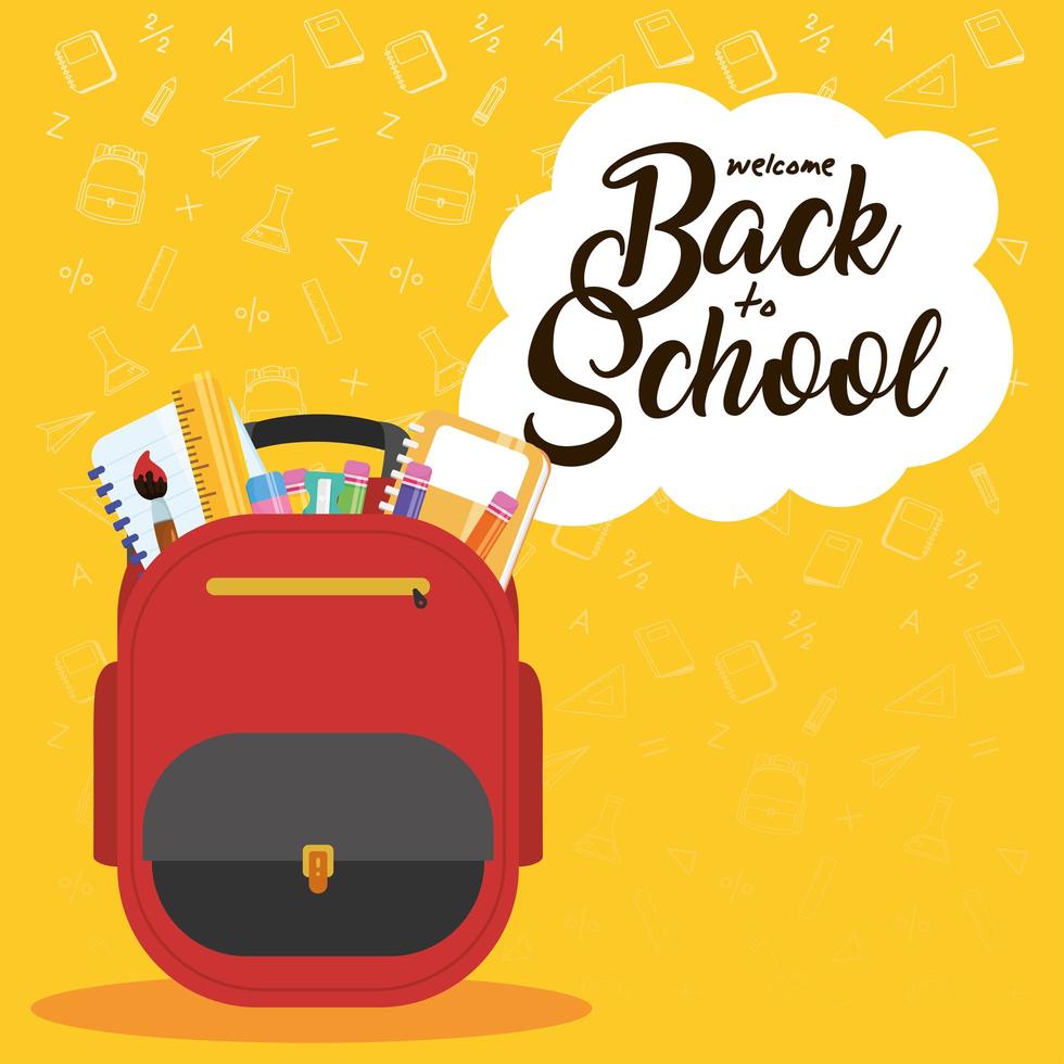 Back to school poster with backpack and supplies vector