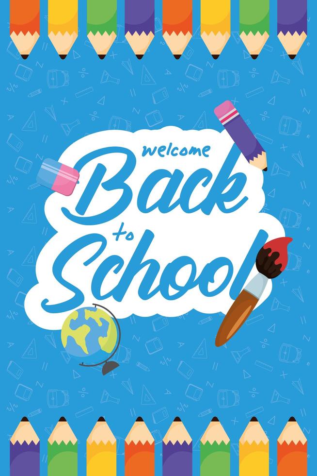 Back to school poster with colored pencils vector