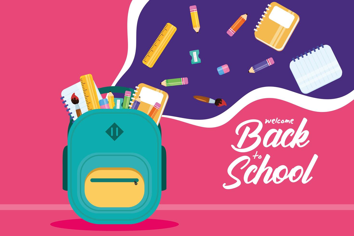 cartel de regreso a la escuela con mochila y útiles vector