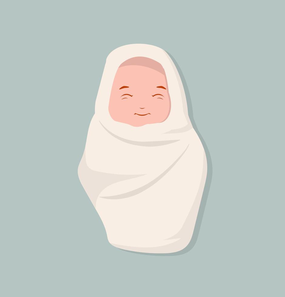 linda sonrisa de bebé recién nacido envuelta en tela vector