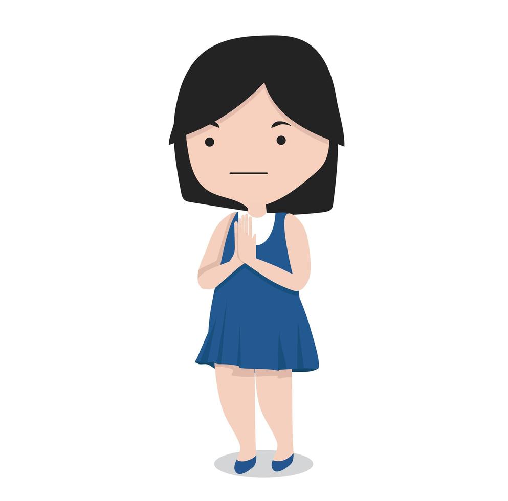 small girl greeting cartoon vector