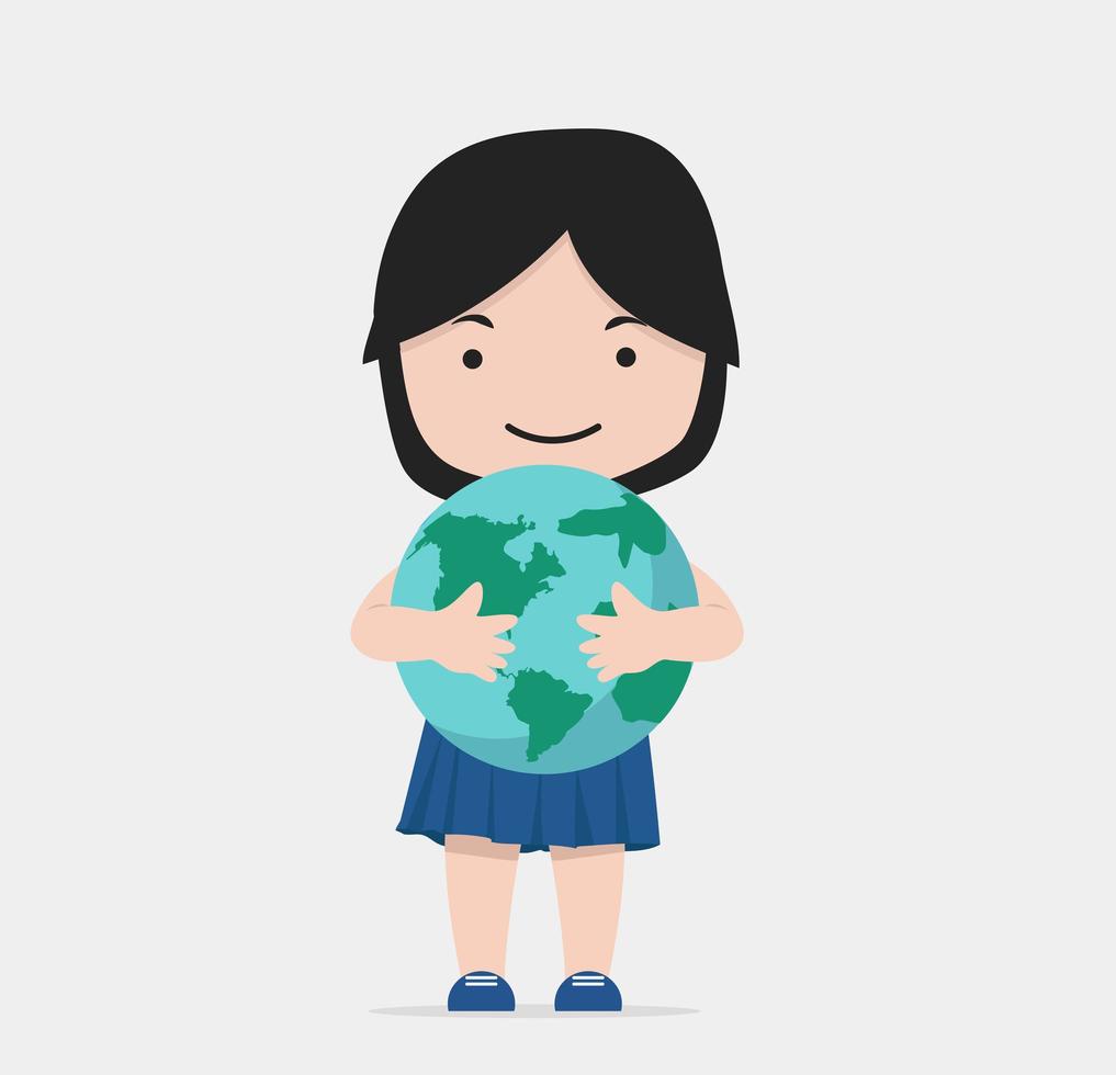 Small girl Hugs  the Earth vector