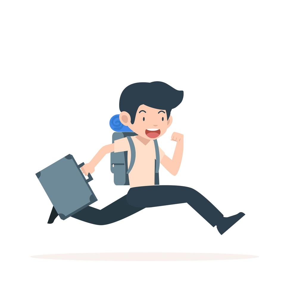 Tourist Man Running With Backpack vector