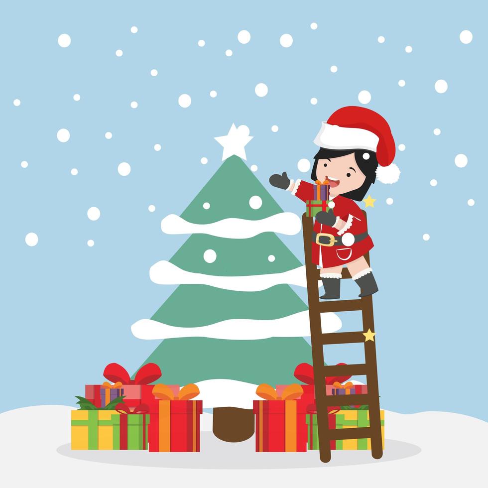 small girl  with tree Christmas vector