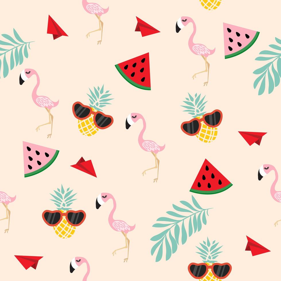 cute pink flamingo  tropical Seamless wiht paper plane pattern vector