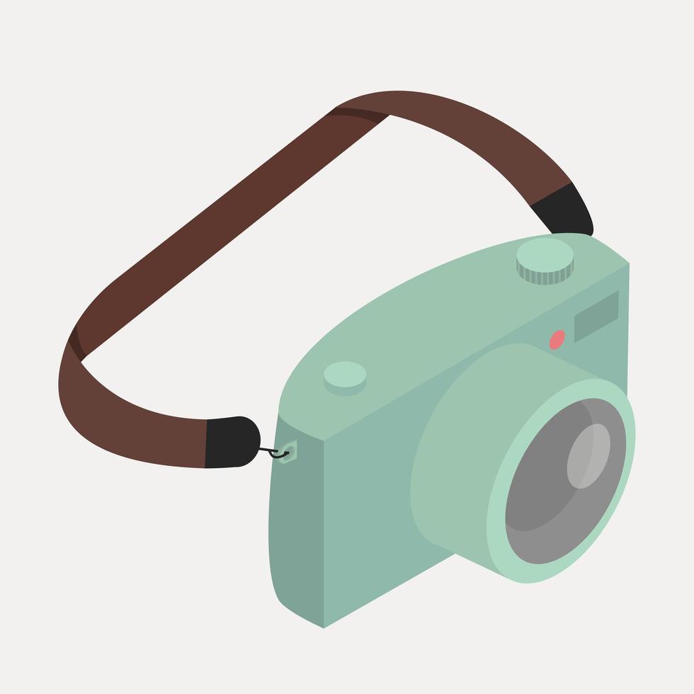 Retro green camera with strap vector