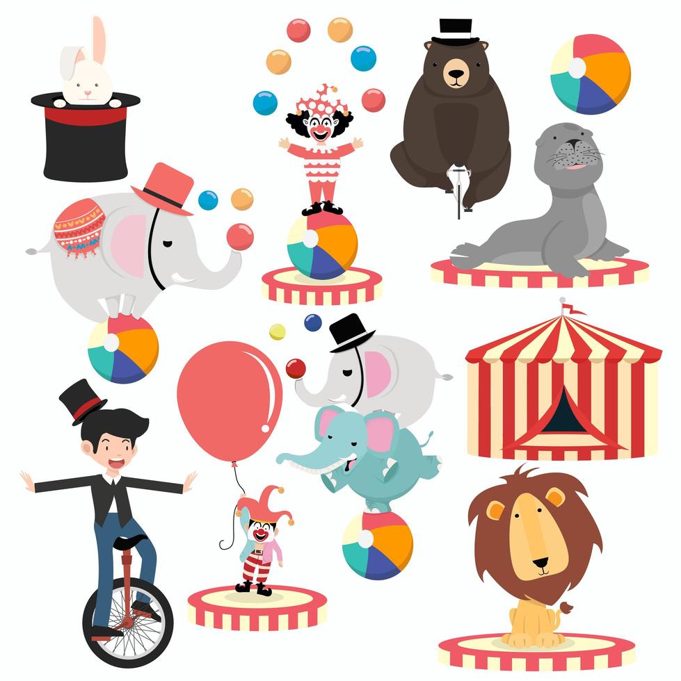 conjunto de festival de dibujos animados de personajes de circo vector