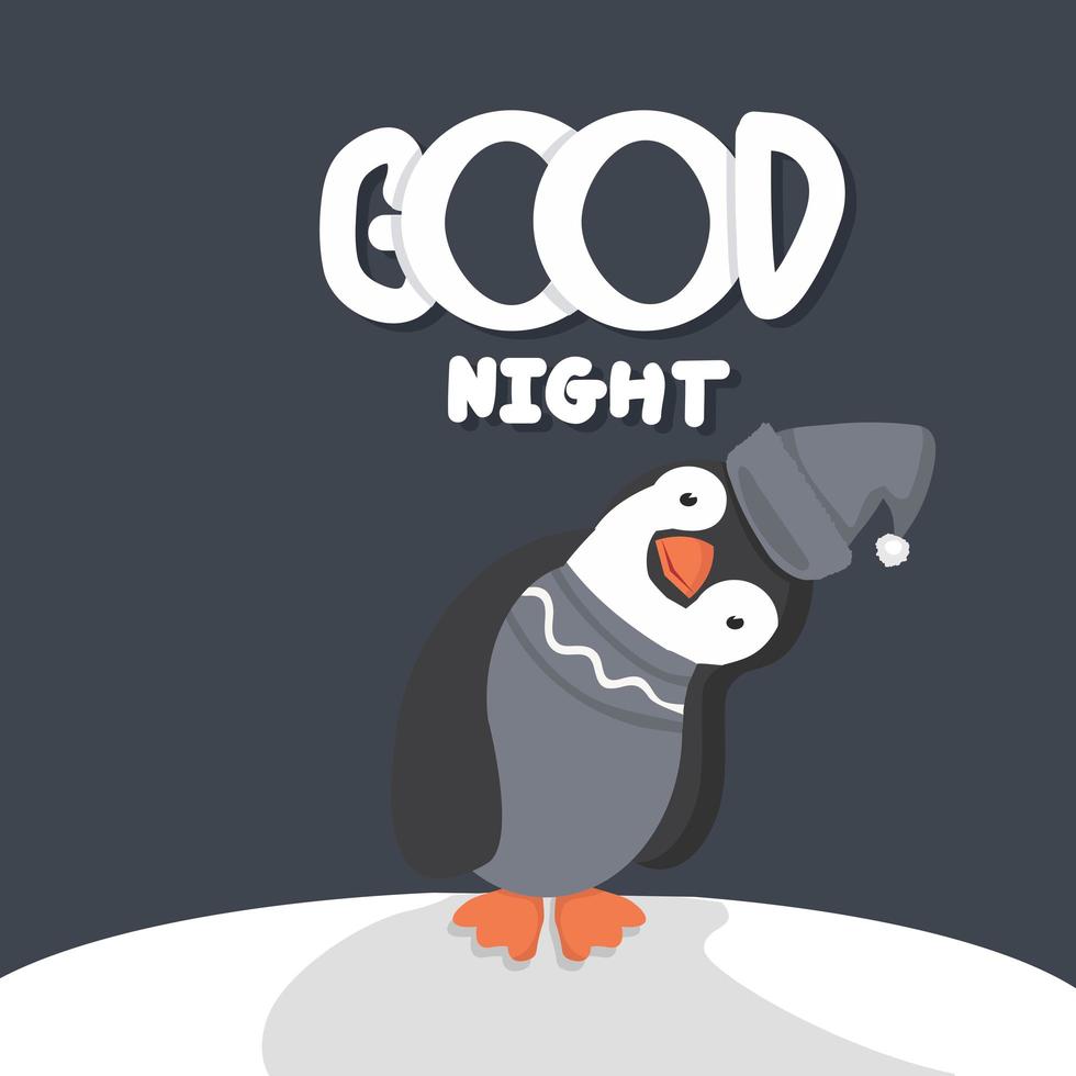 lindo pingüino buenas noches vector