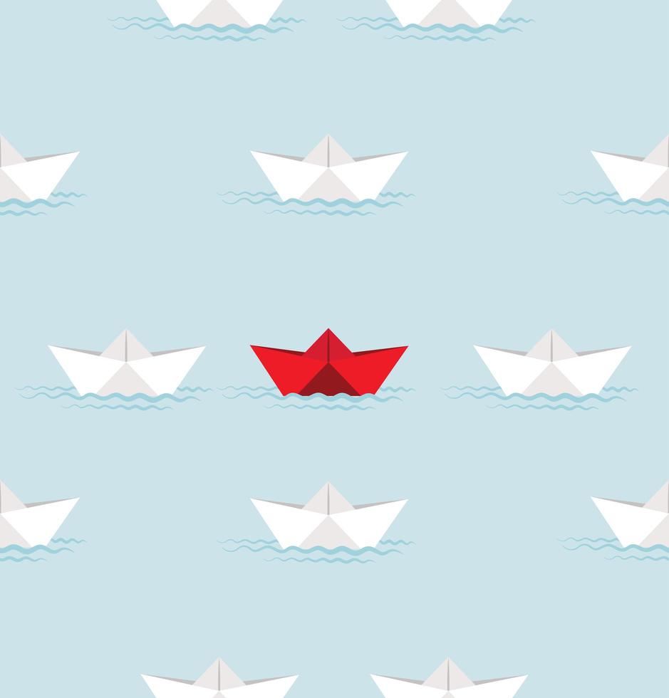 Red Paper boat and white paper boat  in water pattern vector