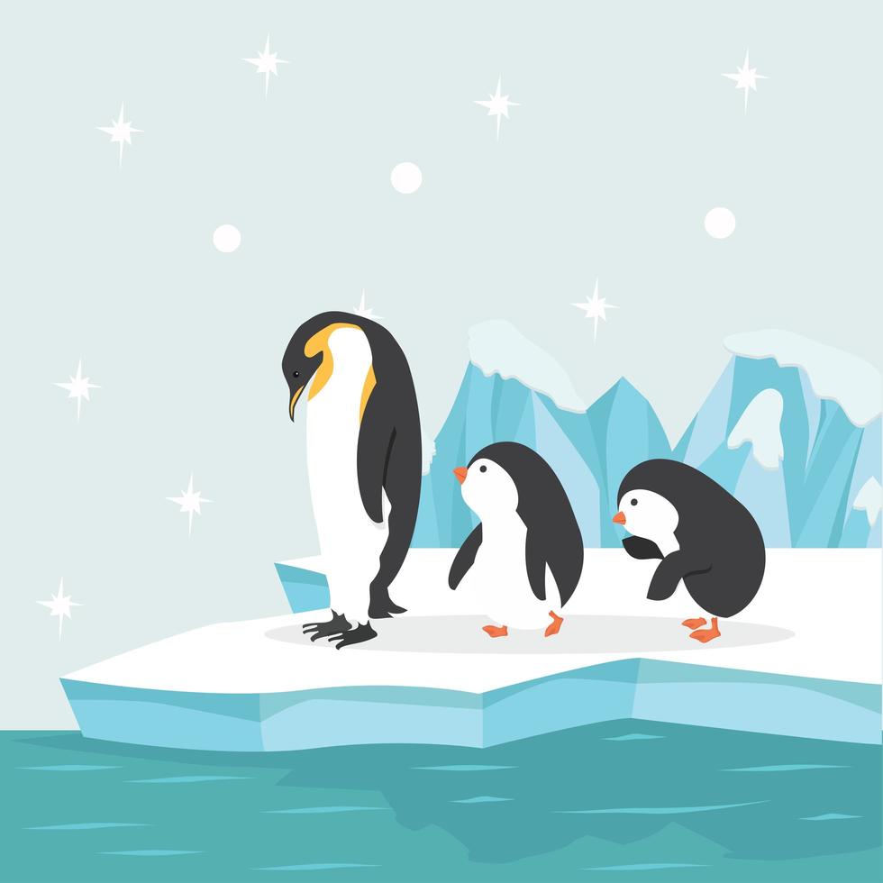 penguin family  in North pole Arctic vector