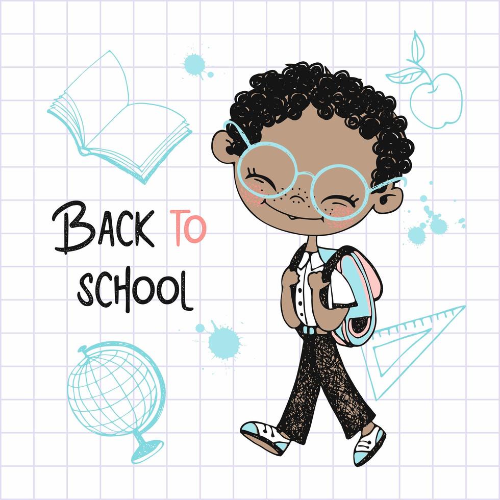 Cute dark-skinned boy with a school backpack vector