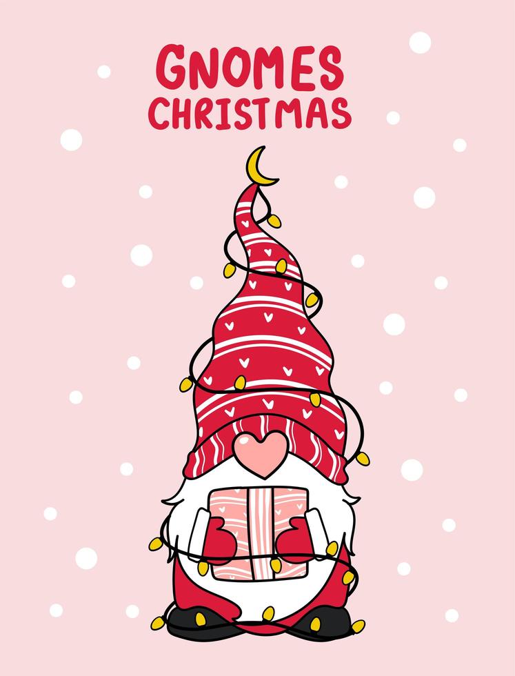 Cute gnome with Christmas lights vector