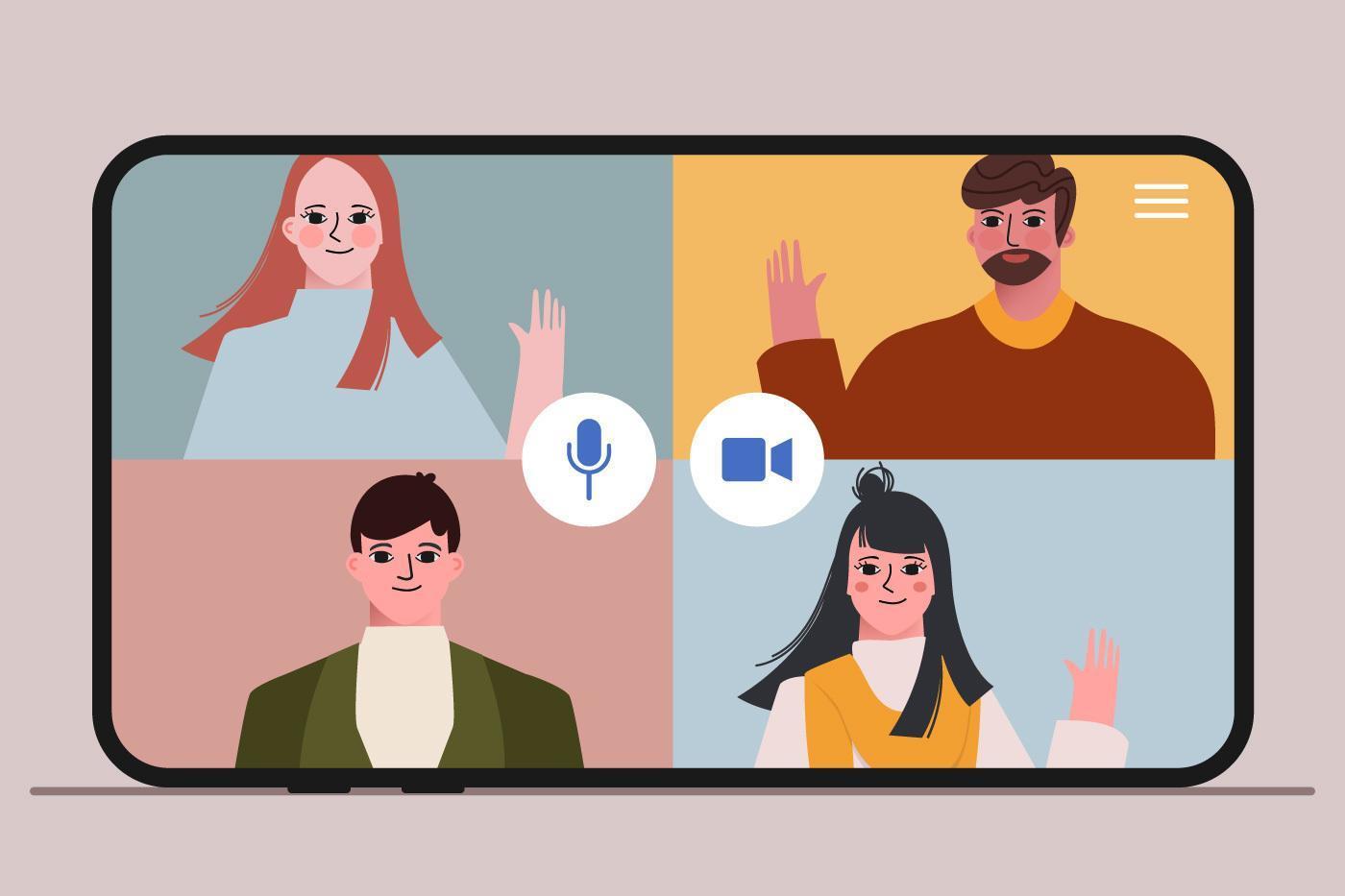 People video call conference worldwide concept vector