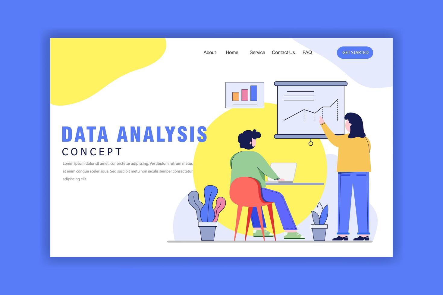 Landing Page Template With Data Analysis Concept vector