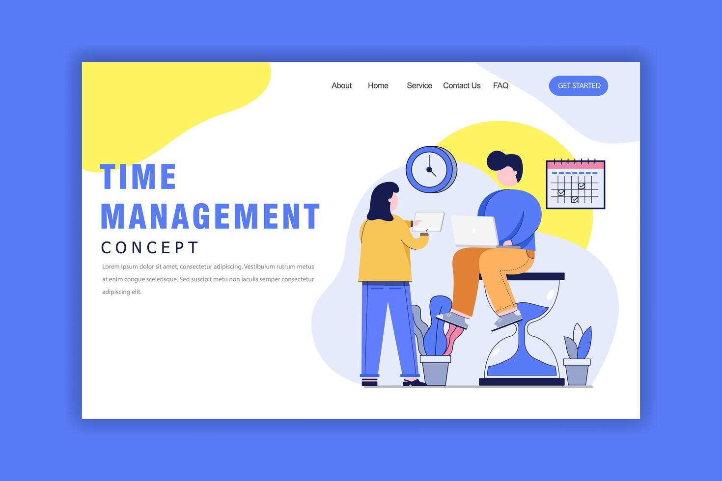 Landing Page Template With Time Management Concept vector