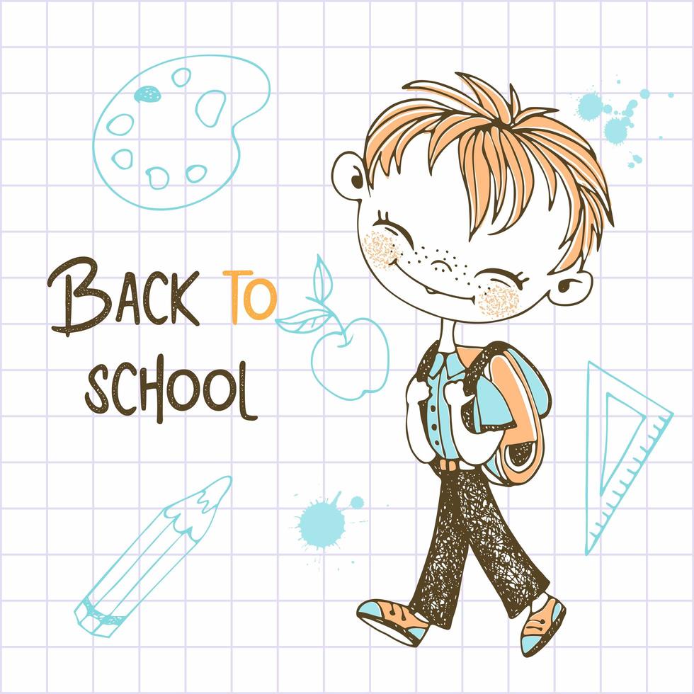 Cute red-haired boy with a school backpack vector