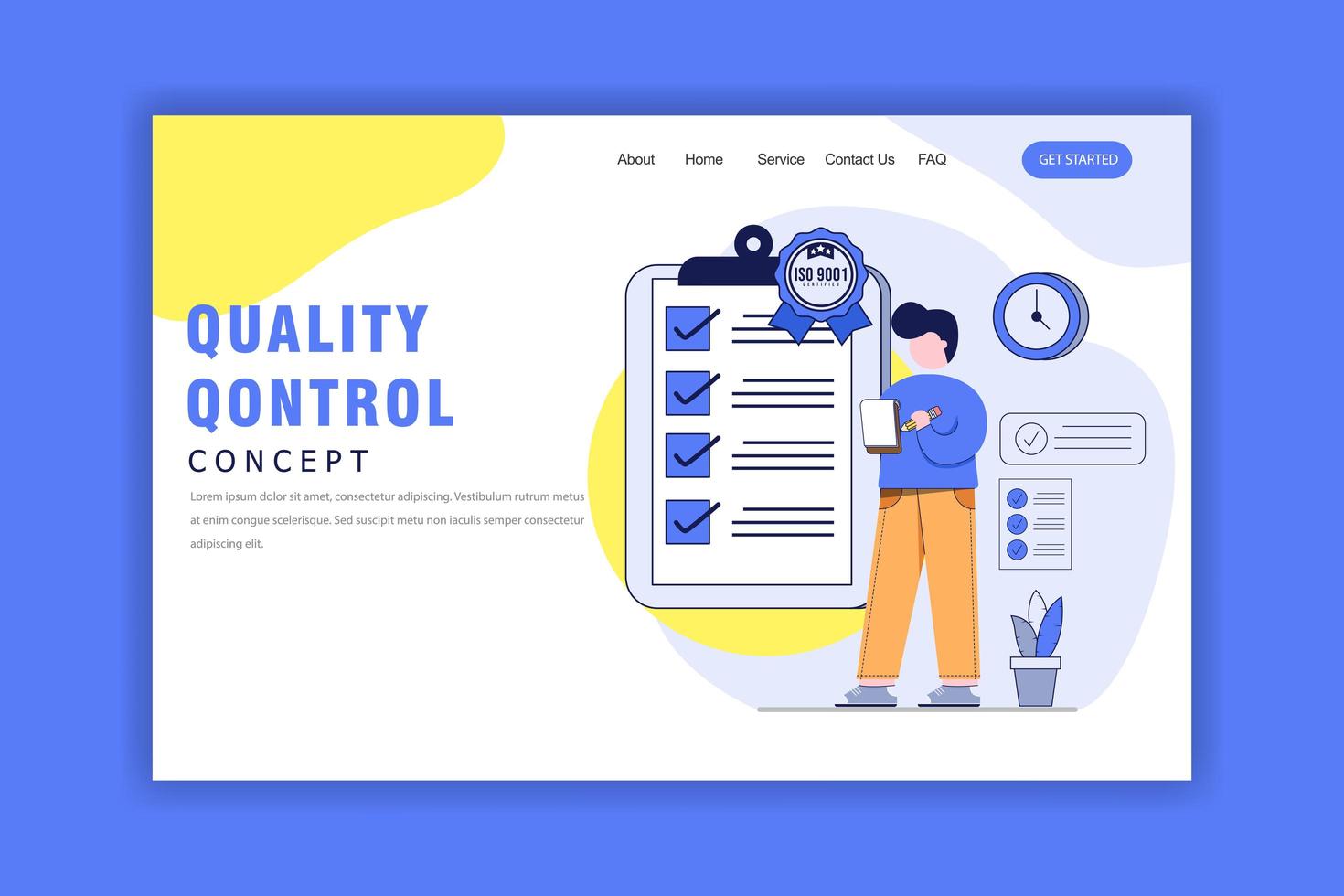 Flat Design Concept of Quality Control Landing Page vector