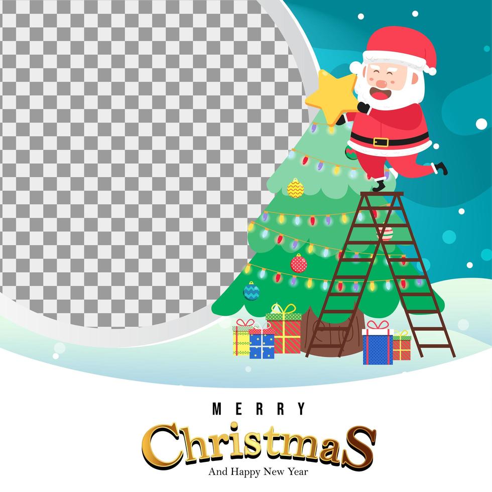 Merry Christmas Background with cute santa and tree vector