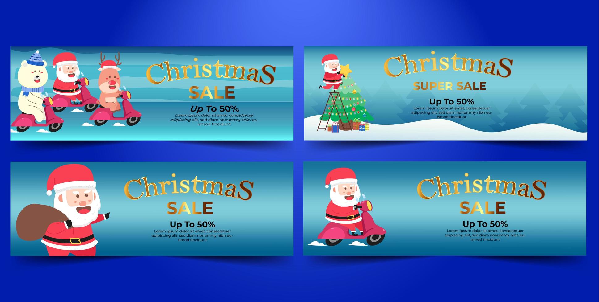 paquete de super venta de banner de navidad con fondo azul vector