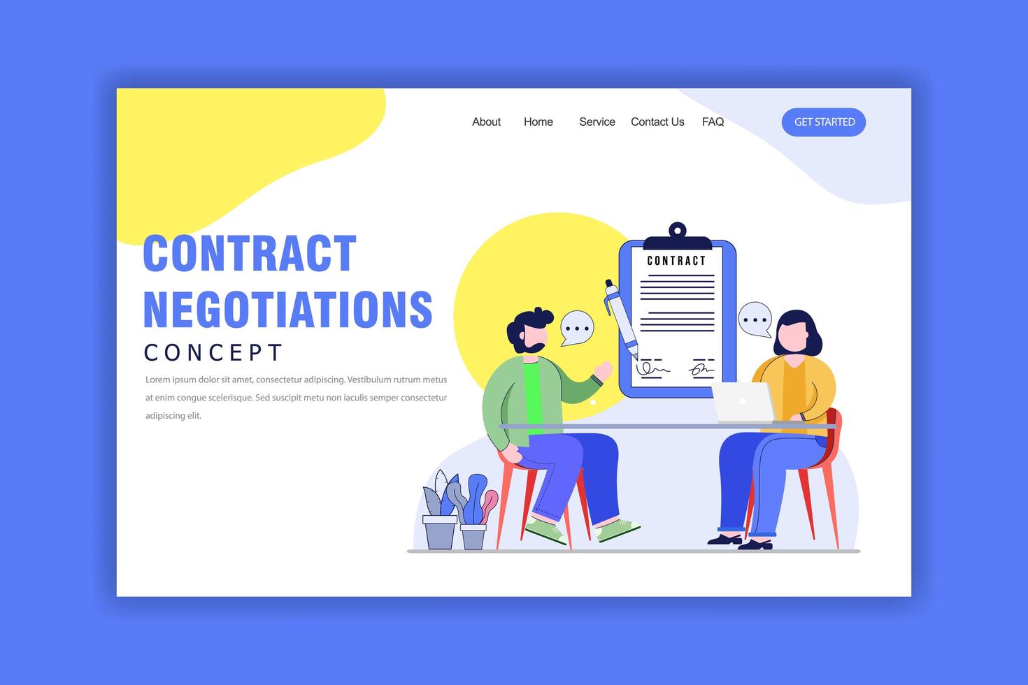Flat Design Concept of Contract Negotiations Landing Page vector