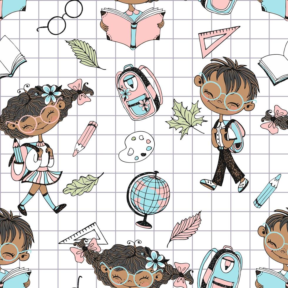 School theme with girls and boys school accessories. vector