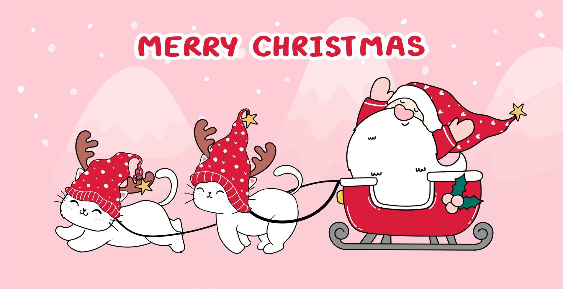 Cute cat and Santa in sleigh for Christmas vector