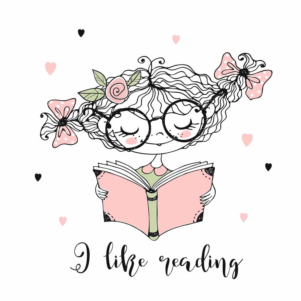 A cute little girl is reading a book. vector