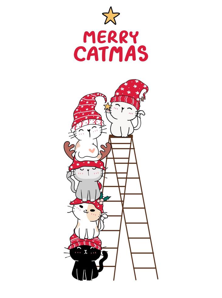 lindo grupo de amigos de gatos navideños vector