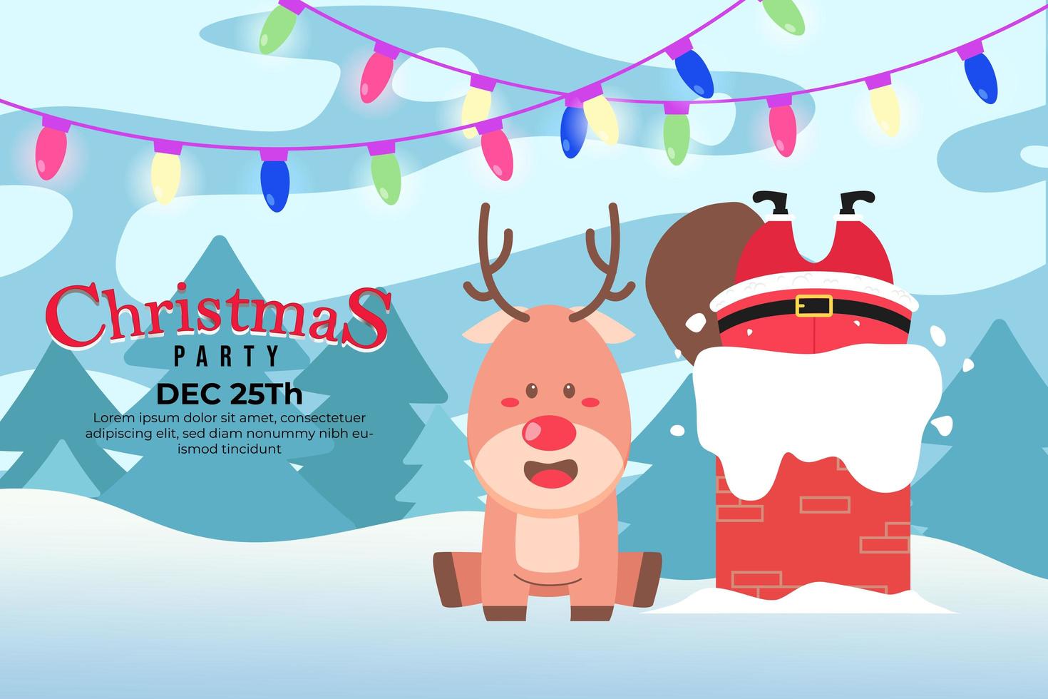 Christmas Party Background with sitting deer and Santa Claus vector