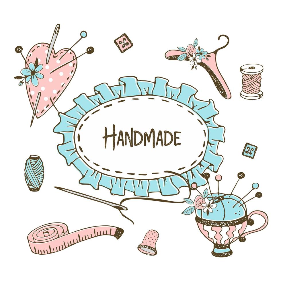 Tailor items with ruffles in doodle style vector