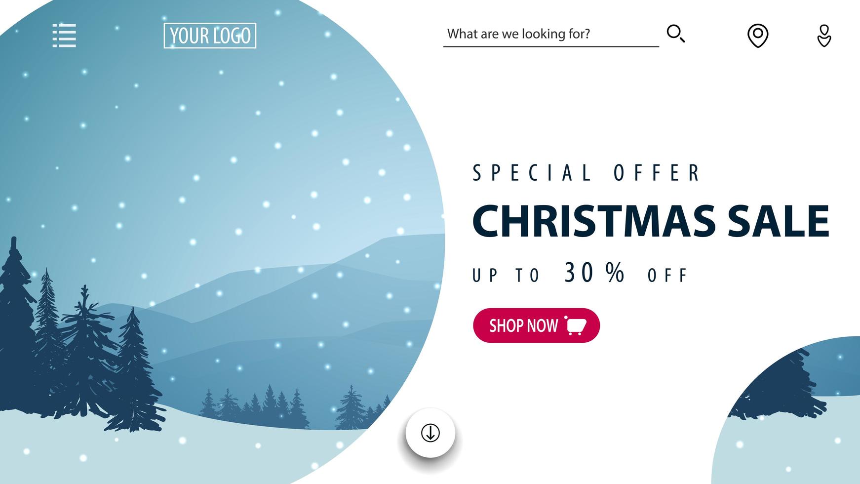 banner de navidad de descuento blanco para sitio web vector