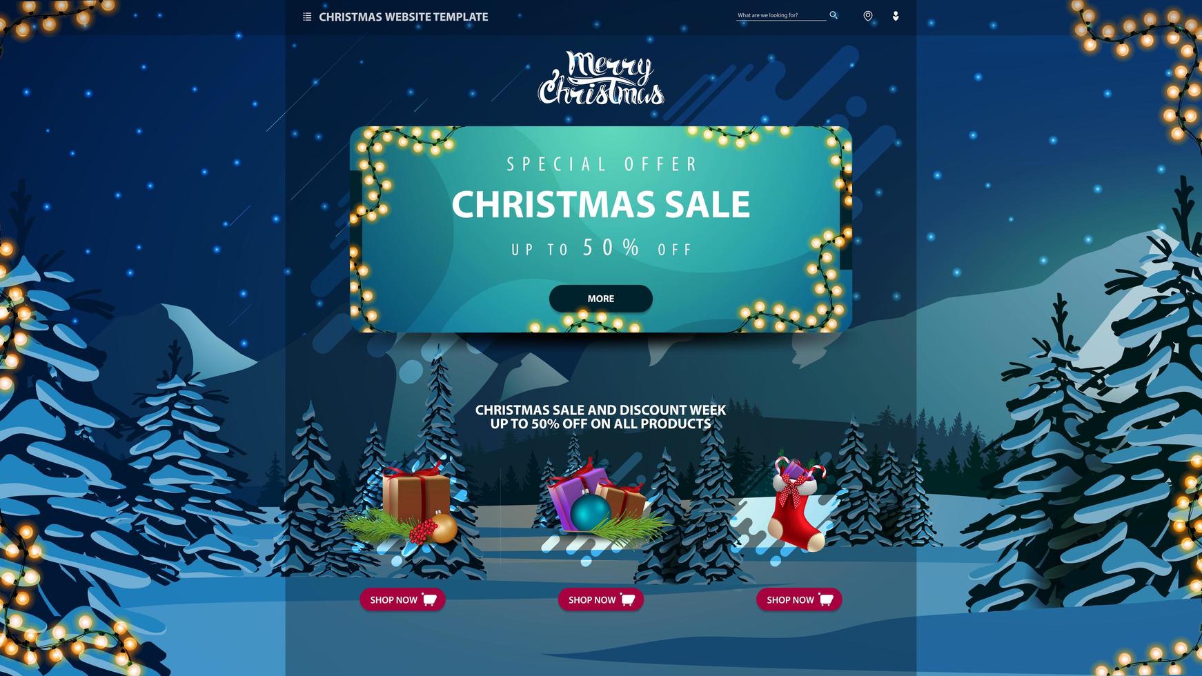 plantilla de sitio web de navidad con banner de descuento vector