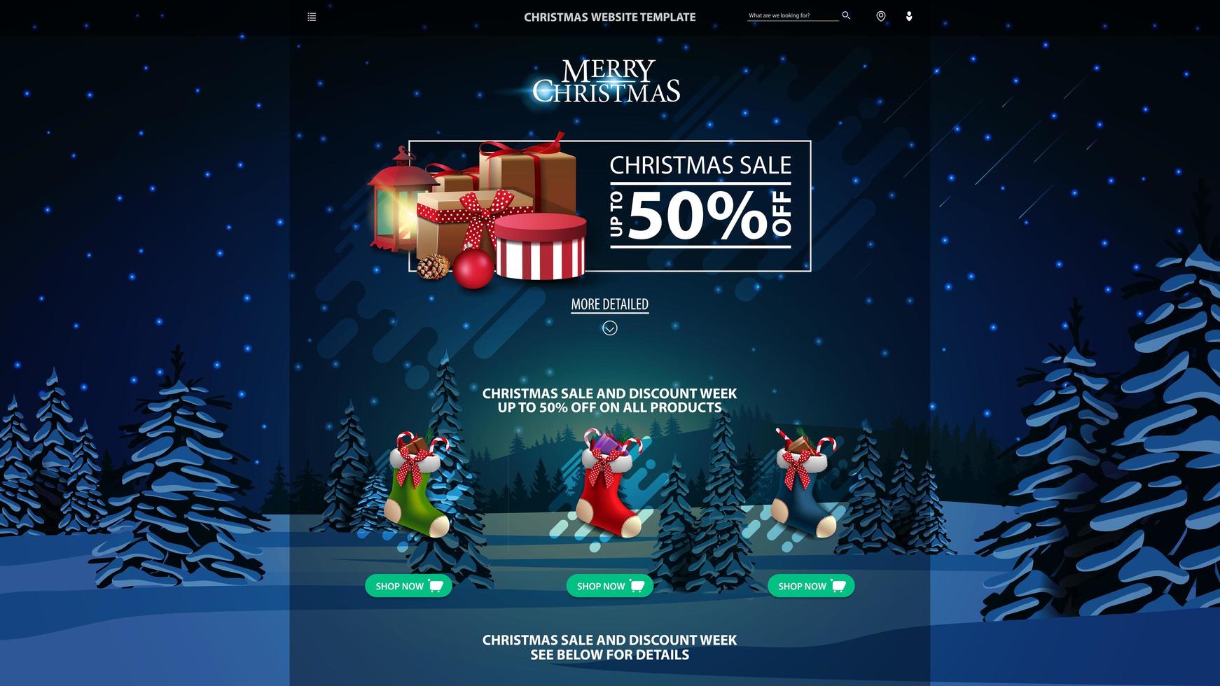 Christmas website template with discount banner vector