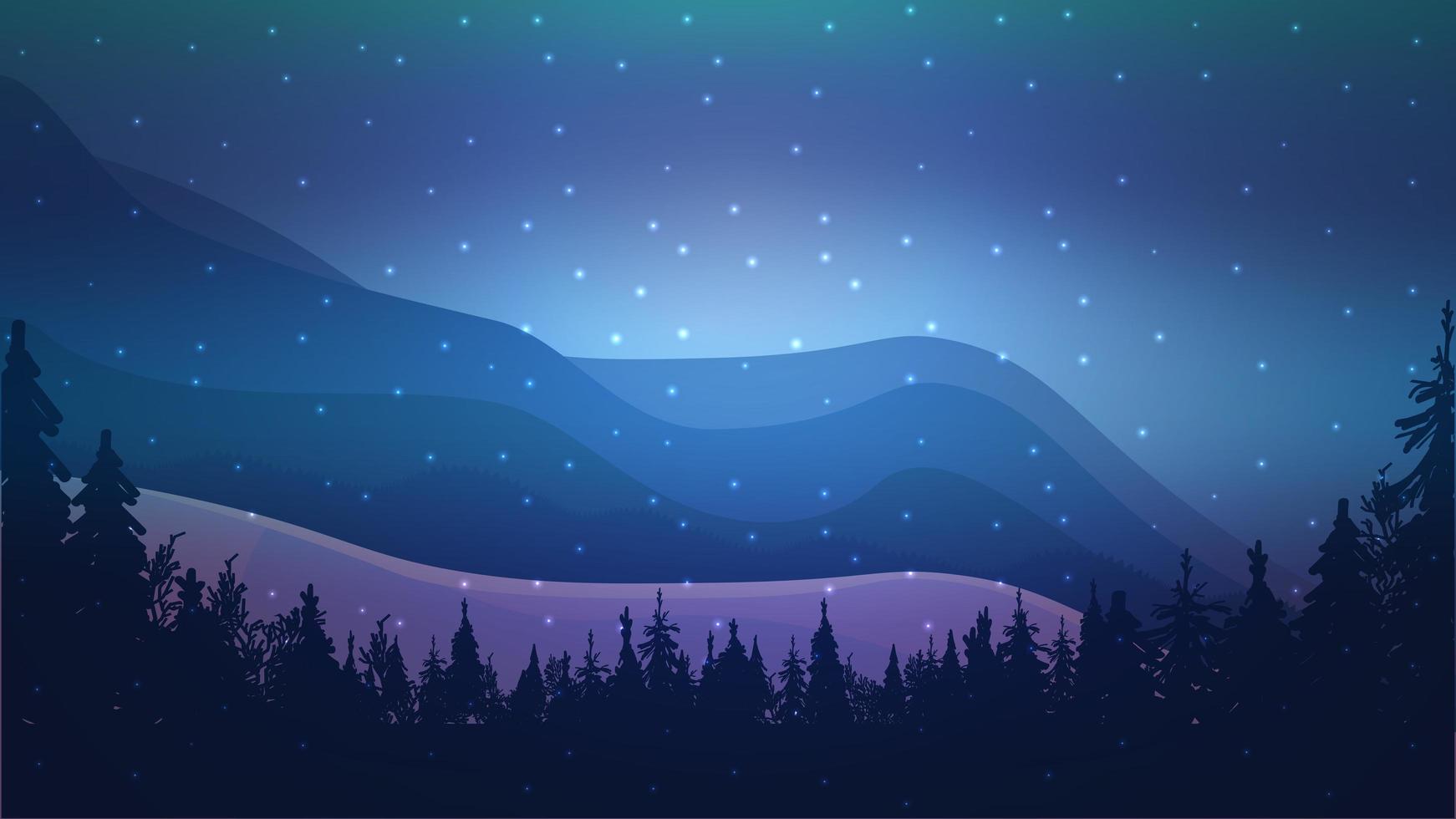 paisaje de invierno nocturno con montañas vector