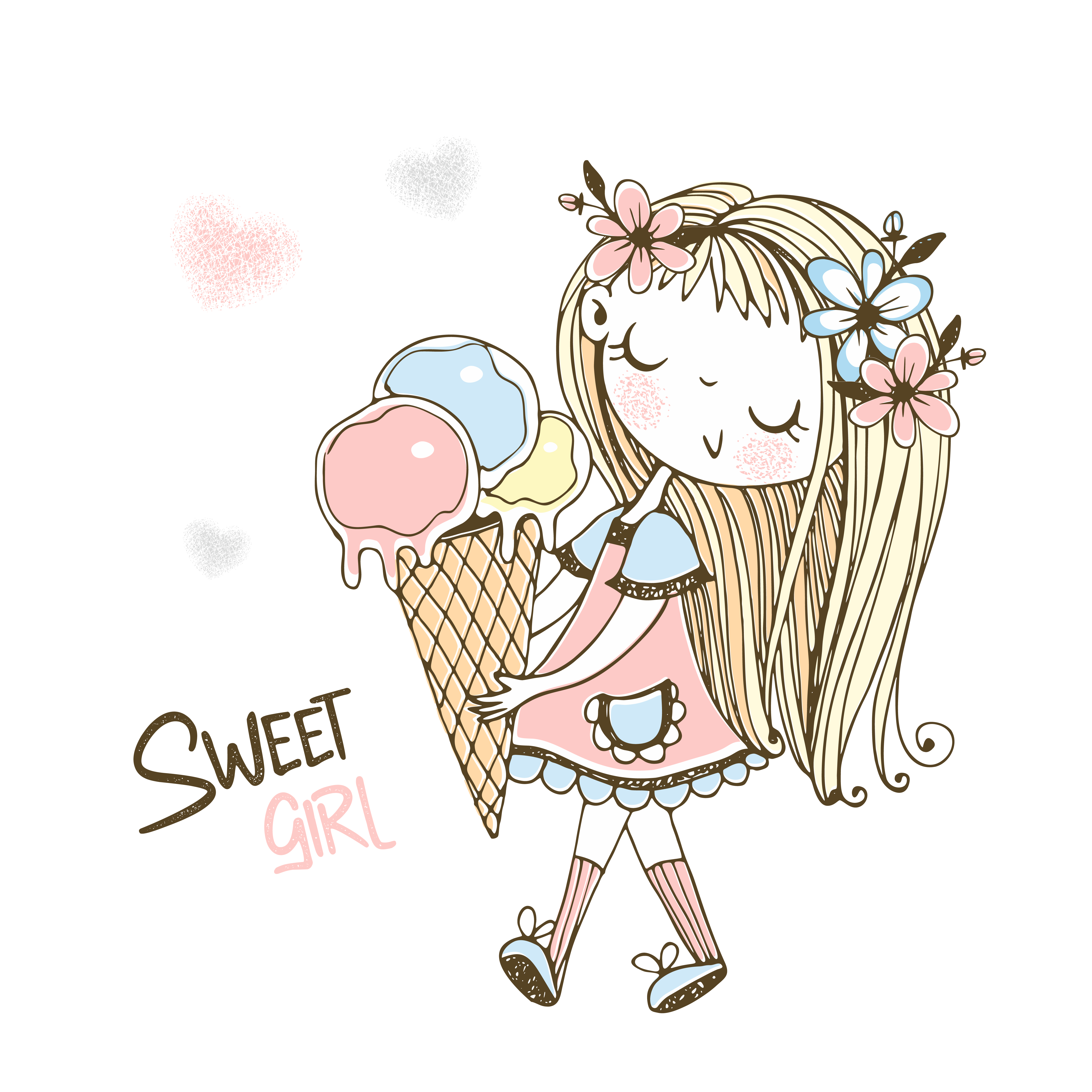 Cute Little Girl Goes With A Big Ice Cream Vector Art At Vecteezy Cute Little Girl Goes With A Big Ice Cream Vector Art At Vecteezy