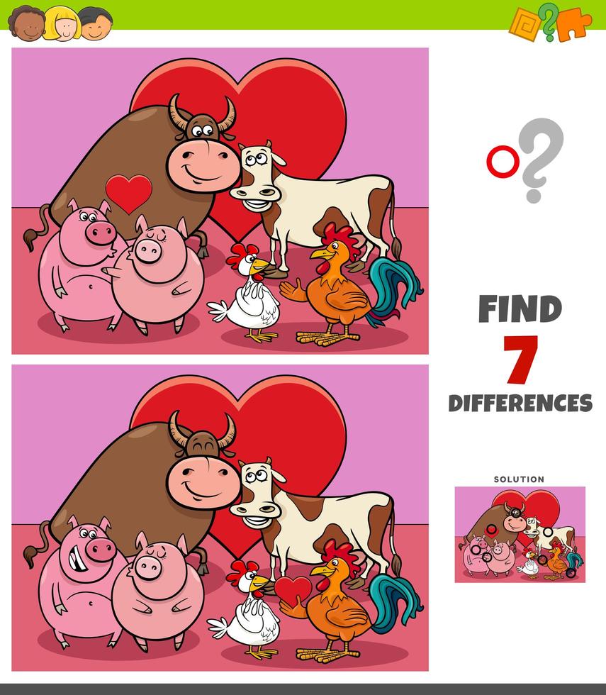 Differences game with farm animals in love vector