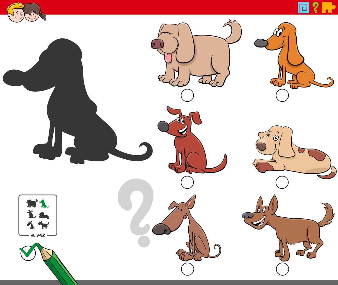 juego de sombras con lindos personajes de perros vector