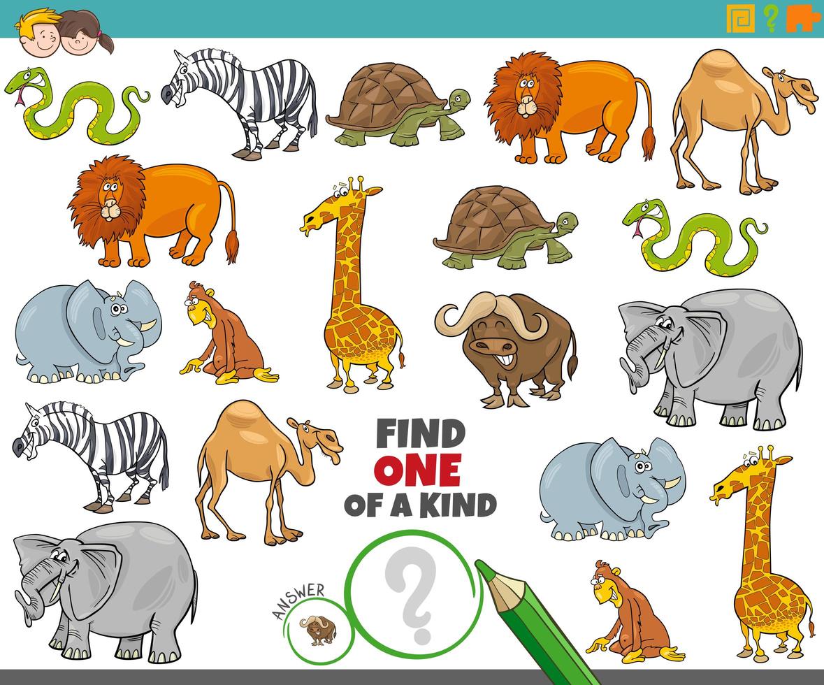 One of a kind game for kids with animals vector