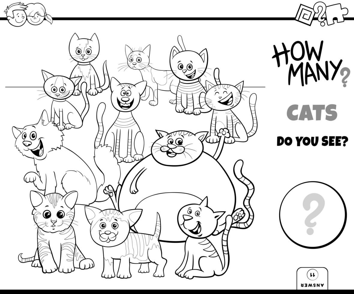 Counting cats educational game color book vector