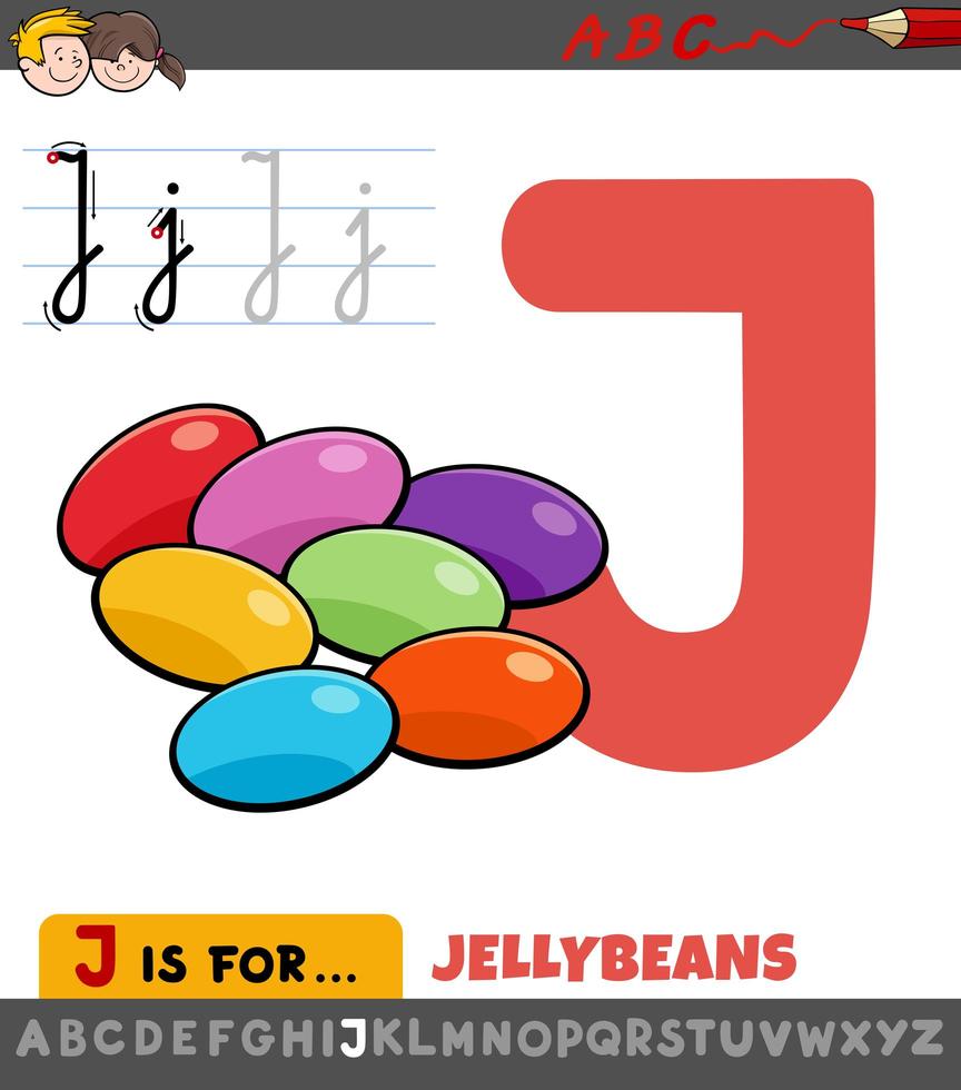 Letter J worksheet with cartoon jellybeans vector