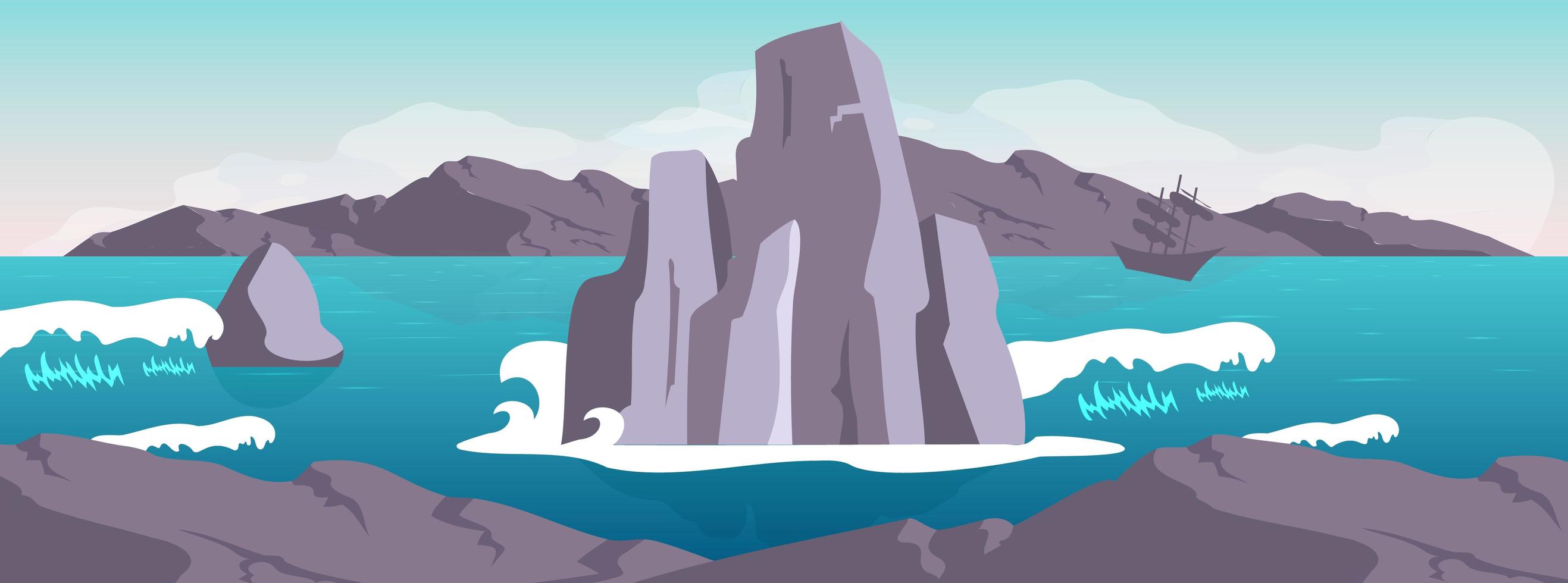 banner de escena de paisaje marino vector