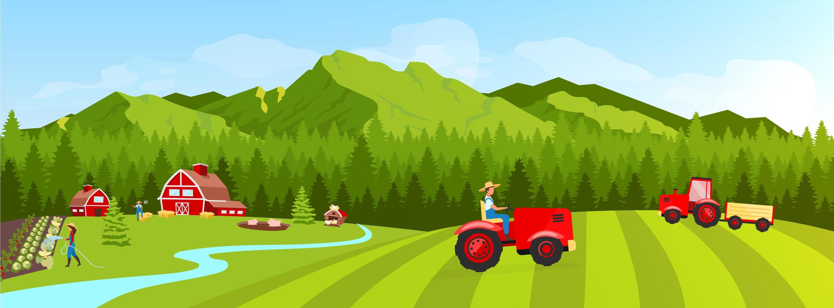 Tractor on the Farmland vector