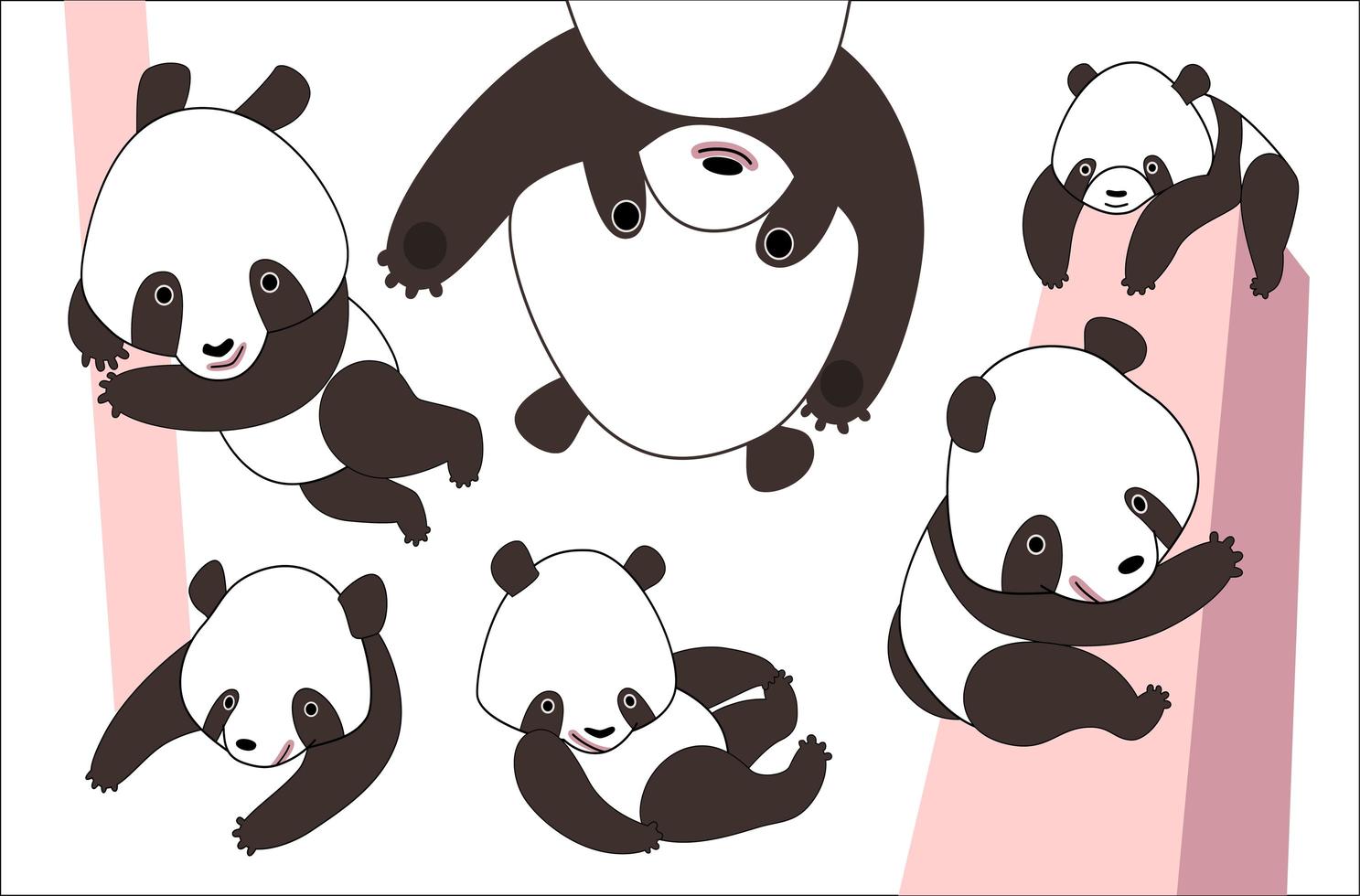 Cartoon panda bear set vector