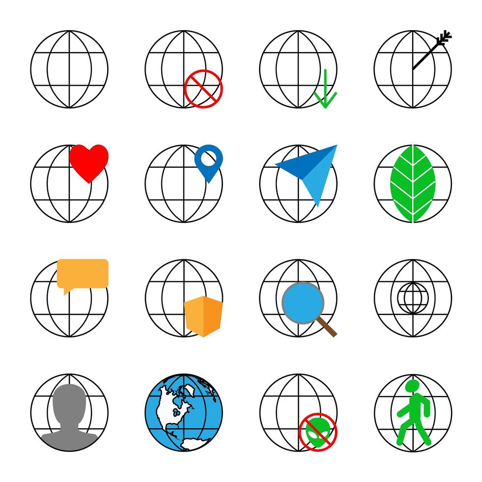 conjunto de 16 iconos con un globo vector